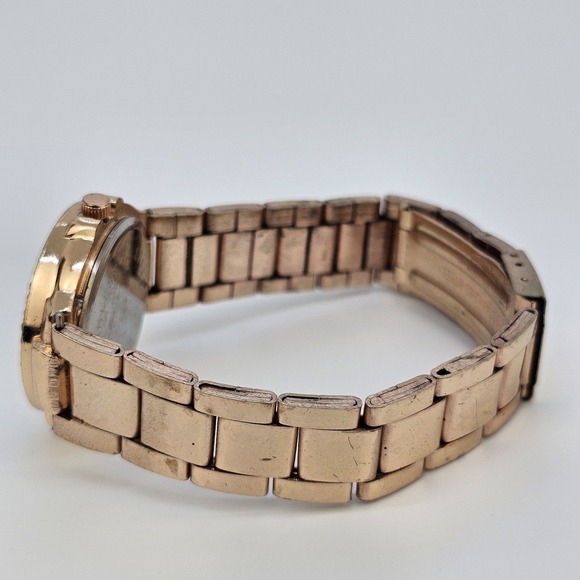 30MM Women's Watch Gold Dial Crystal‎ Bezel Gold Bracelet Band 6.5" New Battery - Picture 7 of 14